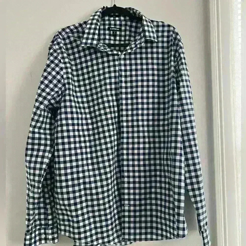 Express blue checkered dress shirt